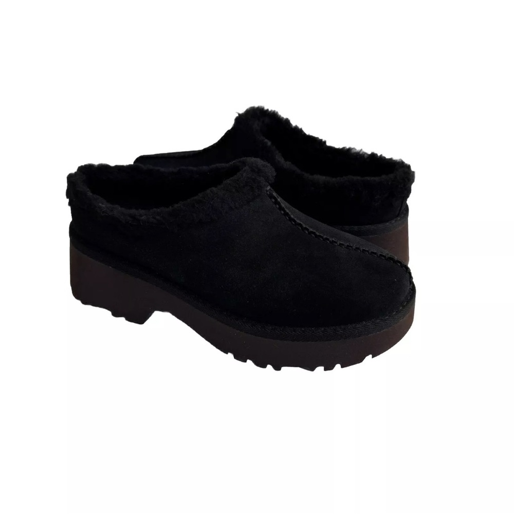 UGG NEW HEIGHTS COZY CLOG BLACK SLIP ON PLATFORM SANDALS